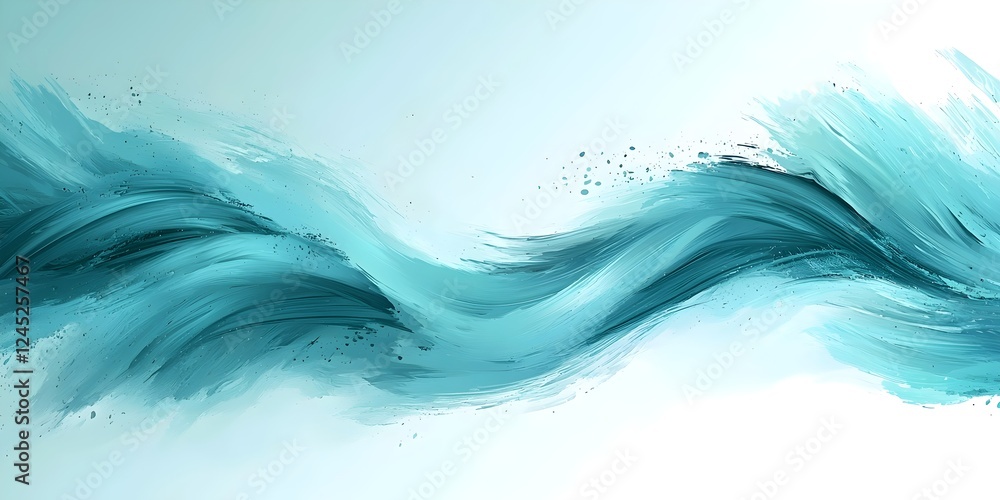 Poster a vibrant abstract wave in shades of turquoise and aqua, creating a fluid and dynamic visual effect 