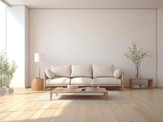 Bright Minimalist Living Room Interior with Beige Sofa and Natural Light