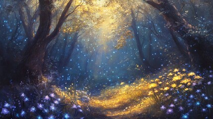 Obraz premium AI Generate A Glowing Enchanted Forest With Bioluminescent Plants Painted In Rich Fantasy Oil Colors