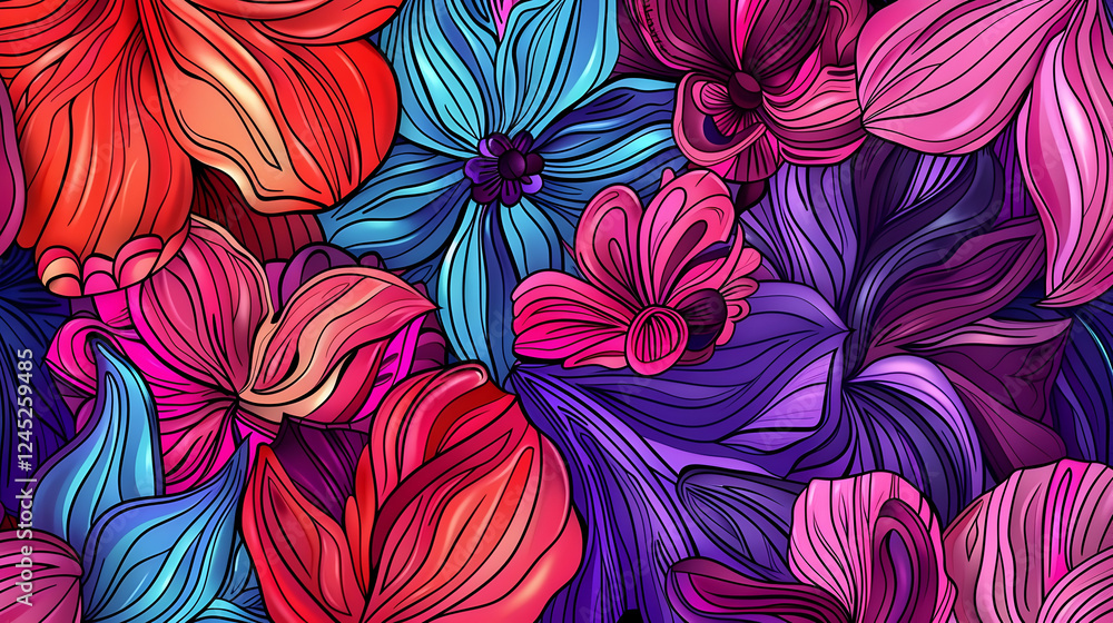 Aufkleber vibrant floral pattern showcasing an array of colorful flowers in a harmonious arrangement