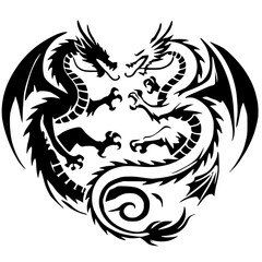 Silhouette of two beautiful dragons