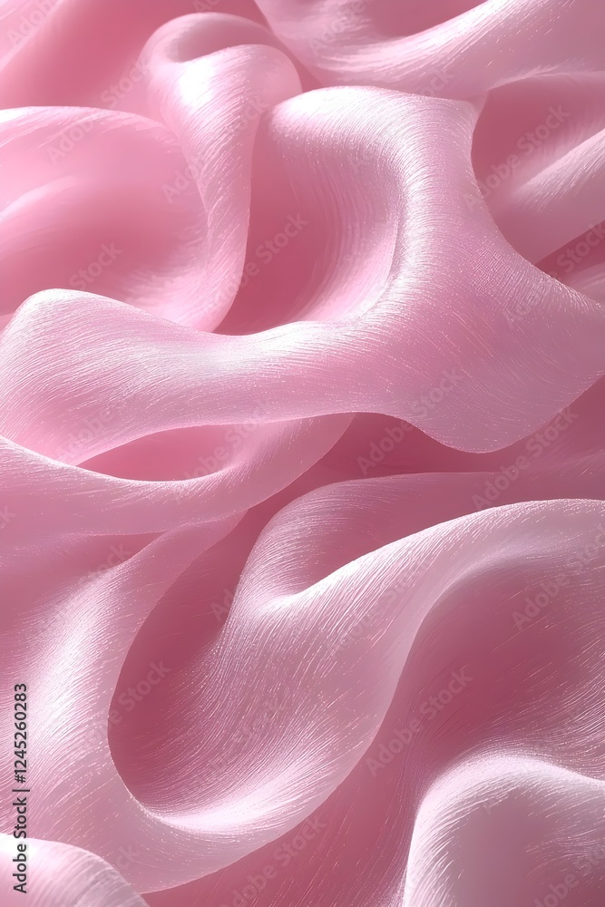 Poster a close-up view of flowing pink satin fabric, showcasing its smooth texture and soft drapes, creatin
