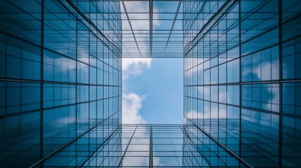Obraz premium Modern Skyscraper Facade with Glass Windows and Reflection