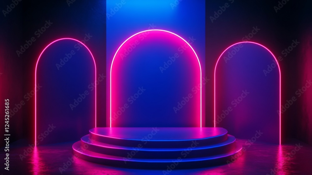 Wall mural Neon Stage Display: Modern Product Presentation