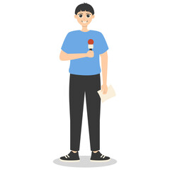 Professional Journalist Cartoon Character. Isolated on White Background.