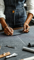 fashion designer sketching and cutting fabric with precision and creativity