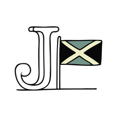 An illustration of Jamaica with letter J beside it