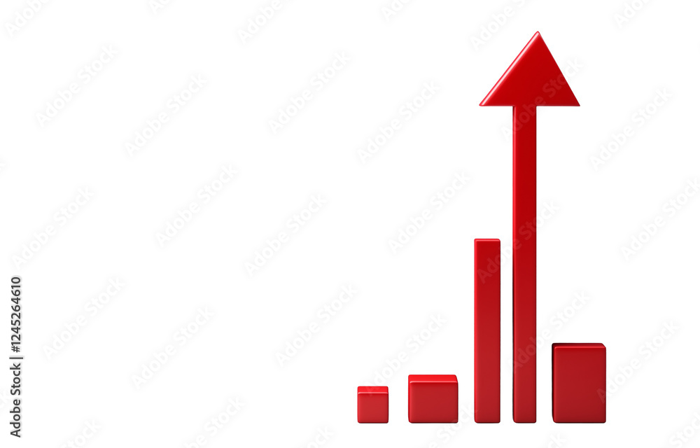 Poster 3d red arrow graph going up, isolated on transparent background