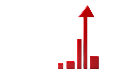 3D red arrow graph going up, Isolated on Transparent Background