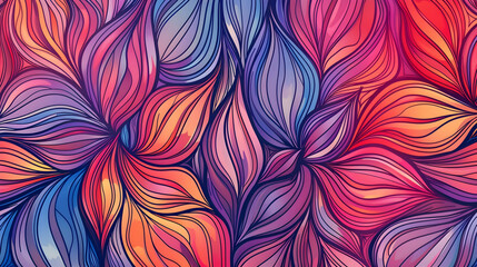 Vibrant abstract floral pattern with flowing leaves in rich colors, suitable for backgrounds