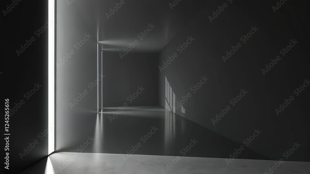Poster Dynamic light patterns in minimalist architectural corridor