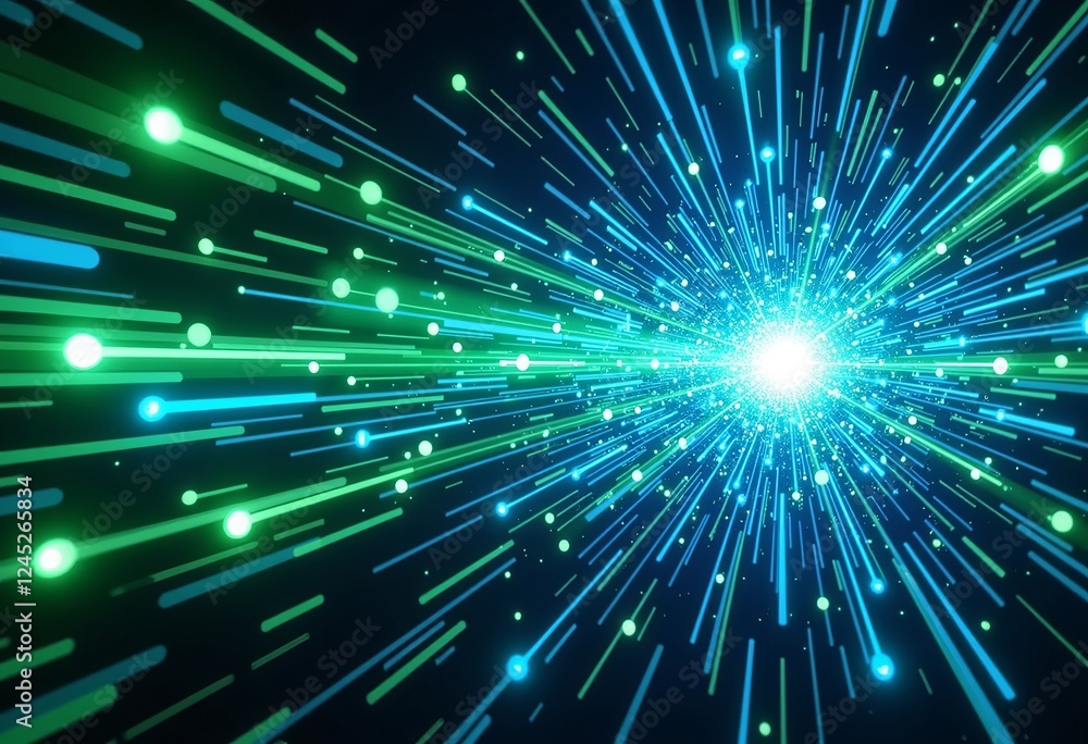Poster digital transformation energy: blue & green background with light streaks and dynamic explosion, rep