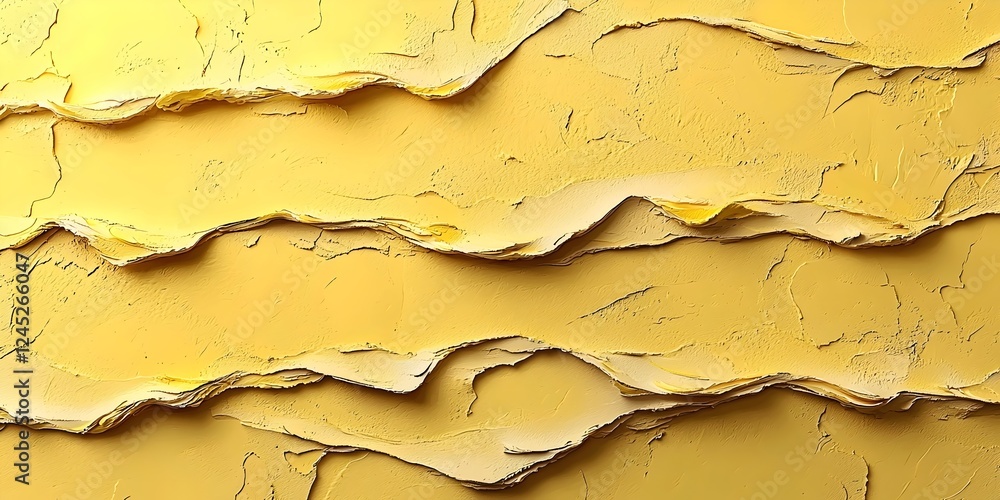 Poster abstract close-up of textured yellow paper layers featuring waves and creases, creating a vibrant an