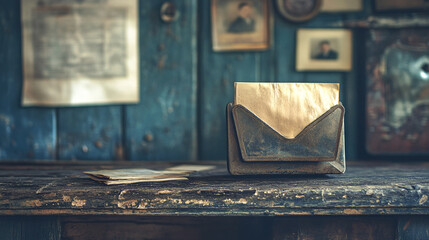 Email marketing concept with a piece of paper and a laptop on a wooden table in a modern office setting
