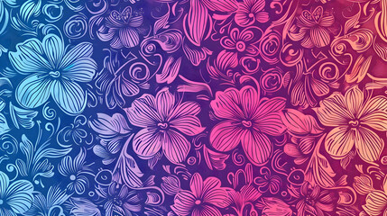 Vibrant floral pattern with intricate designs in blue and pink hues, ideal for backgrounds