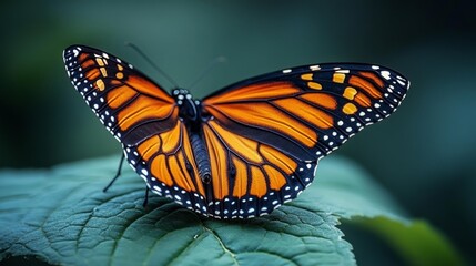 Naklejka premium Monarch Butterfly on a Leaf. Generative AI