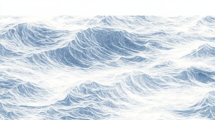 Obraz premium Serene and Dynamic Ocean Waves, A Detailed Illustration Capturing the Essence of Turbulent Waters in Various Shades of Blue and White