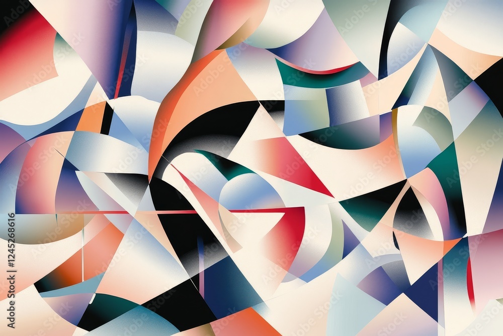 Poster abstract geometric colorful shapes in dynamic curved composition
