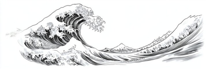 Powerful Ocean Wave Art Print - Stunning Black and White Illustration