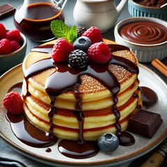 Delicious pancakes with chocolate sauce