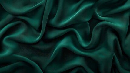 Fototapeta premium Elegant flowing emerald green silk fabric texture with luxurious folds and soft waves