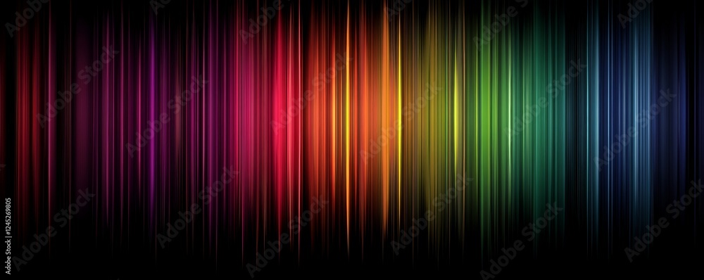 Poster vibrant multicolored light spectrum with vertical lines on black background