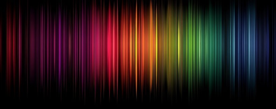 Vibrant multicolored light spectrum with vertical lines on black background