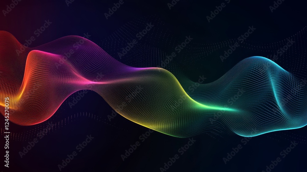Poster colorful abstract waveform lines on dark background