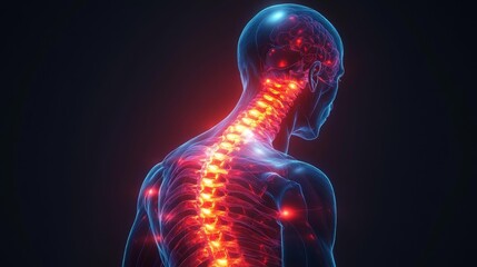 3D Rendering of Human Spine and Nervous System. Generative AI