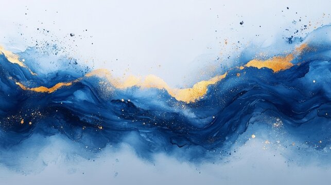 Abstract Blue Waves with Gold Highlights. Generative AI