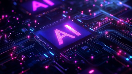 Obraz premium Futuristic ai microchip with glowing circuits and neon lights