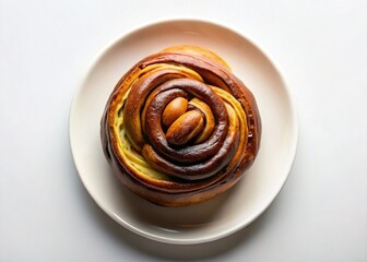 Fototapeta premium Delicious Chocolate Swirl Bun with Caramelized Almonds - Minimalist Bakery Food Photography
