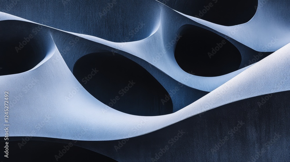 Poster abstract blue and gray architectural curves with dynamic flow and depth