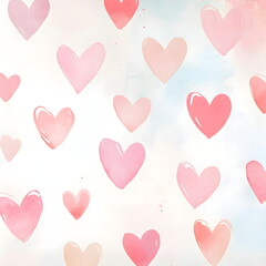 Minimalistic Valentine’s Day social media background, pastel tones, soft watercolor texture, scattered hearts, modern elegant typography space