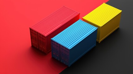 Vibrant 3D Cargo Containers on Colorful Backgrounds Red Yellow Black