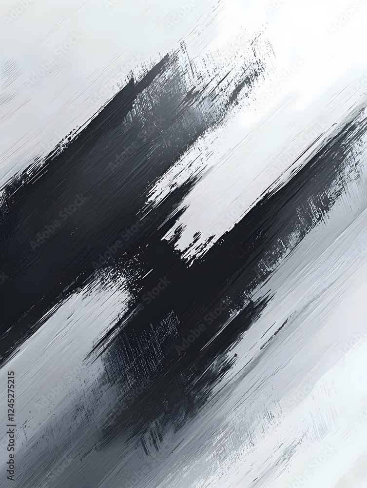 Poster A striking abstract painting featuring bold strokes in black and white, creating a dynamic visual impact. The layering of textures evokes a sense of movement and depth.
