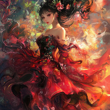 Vibrant woman in dress