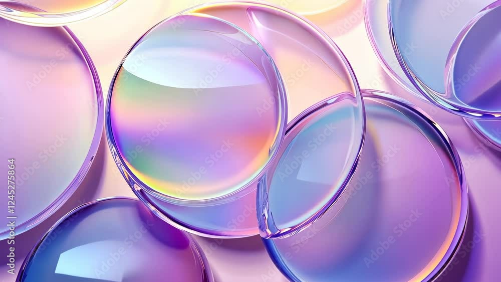 Poster iridescent bubbles shifting light and color in abstract motion sequence