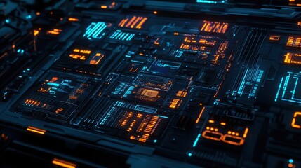 Futuristic digital interface displaying data exchange and cloud computing connections, glowing in a high-tech blue background.