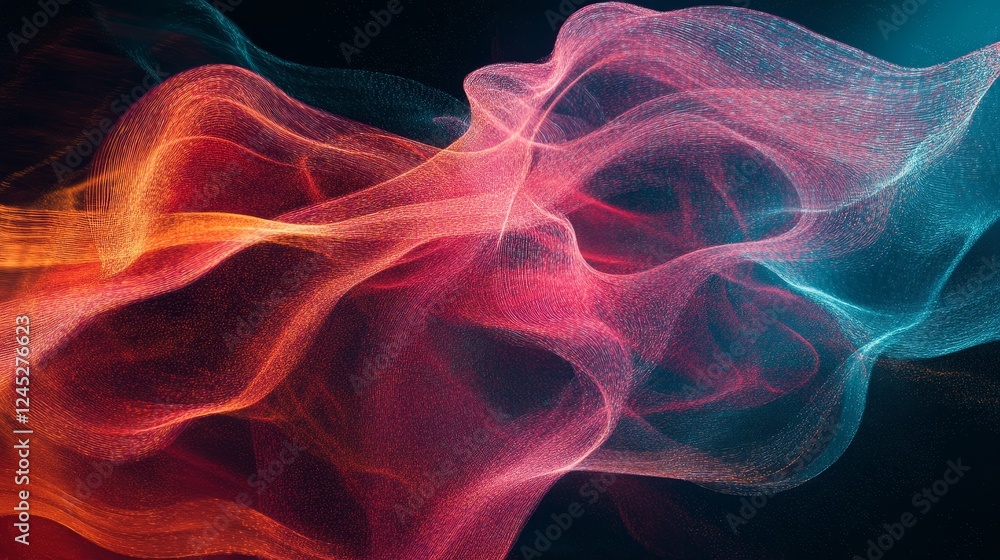 Poster vibrant waves of colorful abstract light and energy patterns in motion