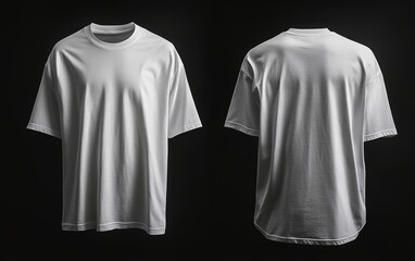 White T-shirt mockup, front & back, dark studio, design template