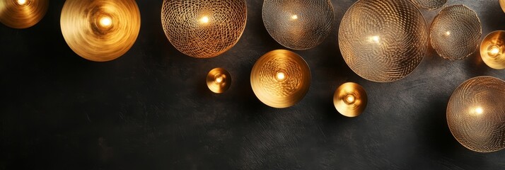 Naklejka premium Golden Lighting Fixtures on a Dark Background: Modern Interior Design