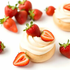 delicious cream puff with strawberries isolated on the white background