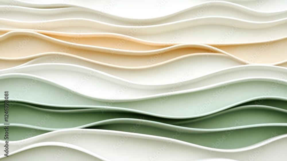 Poster soft pastel waves flowing in a seamless abstract pattern, blending delicate hues for a soothing and 