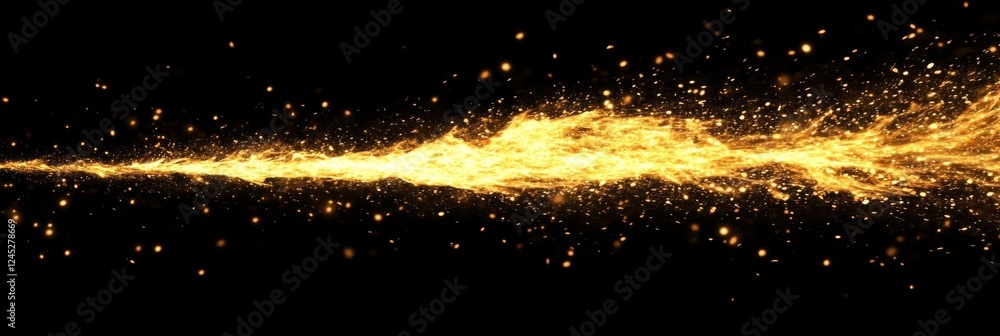 Sticker Abstract Golden Fire Flowing Across the Dark Background