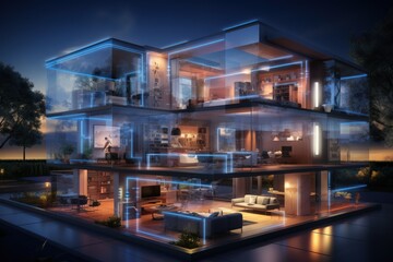 Obraz premium A smart home system controlling lighting and temperature