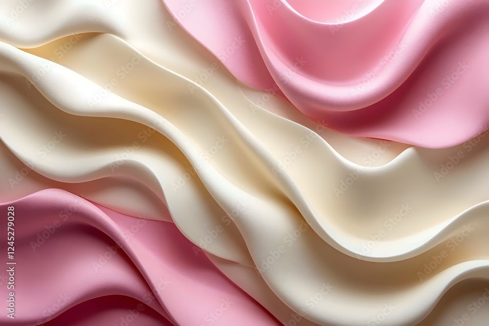 Poster a close-up view of flowing fabric in soft shades of pink and cream, creating a gentle, soothing wave