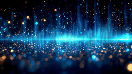 Abstract Digital Wave: Futuristic Technology and Data Visualization Background.  A mesmerizing display of glowing particles and vibrant colors, representing innovation and progress in the digital age.