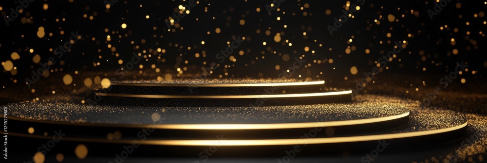 Sticker Luxury Gold Podium Stage Design with Black Background