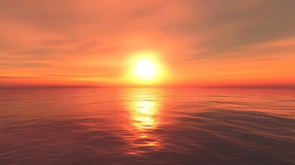 Fototapeta premium A breathtaking beach sunset with golden orange and pink hues in the sky, the sun setting just above the horizon and reflecting on the calm ocean